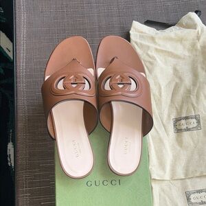 Gucci Brown Leather Sandals with Iconic GG Hardware